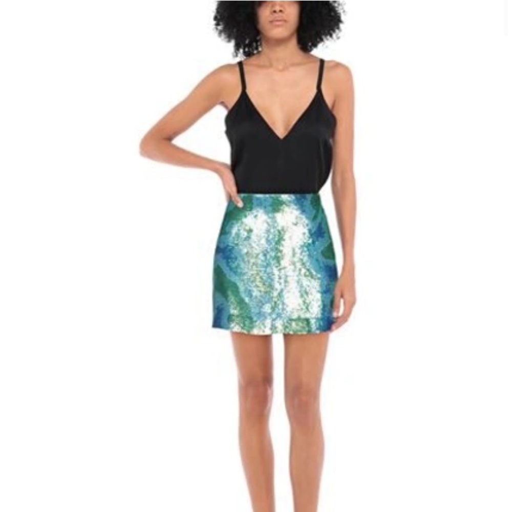 Alberta Ferretti Sequin Green and  Blue Mini Skirt New With Tags